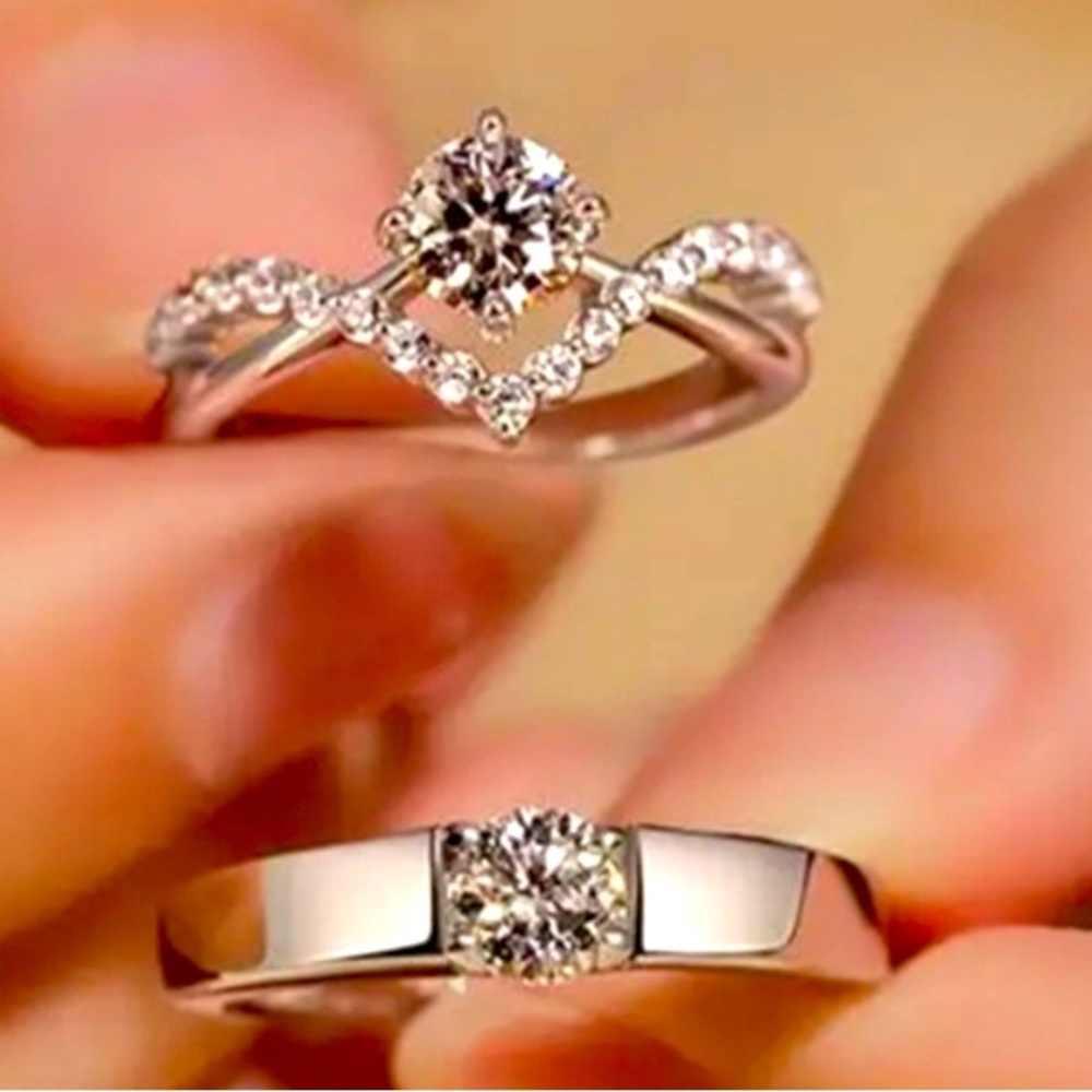 NWT 3ct S1 Lab Diamonds total .925 sterling silver bridal ring set (2 rings)